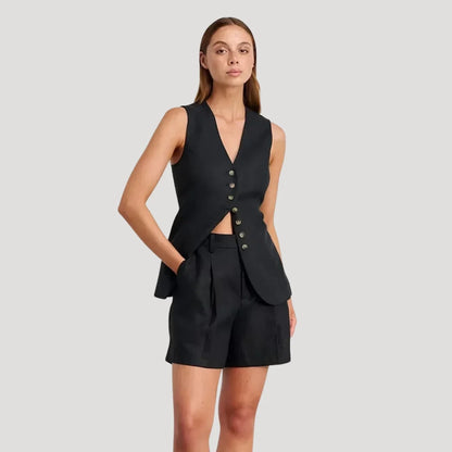 Ensemble Deux Pièces "Lincoln"  Femme – Lin Naturel : Veston Tailleur & Bermuda / 4 couleurs